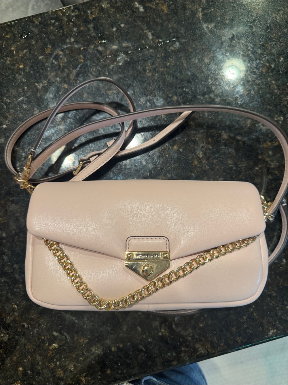 Women's Blush Pink Leather Crossbody Bag with Gold Chain